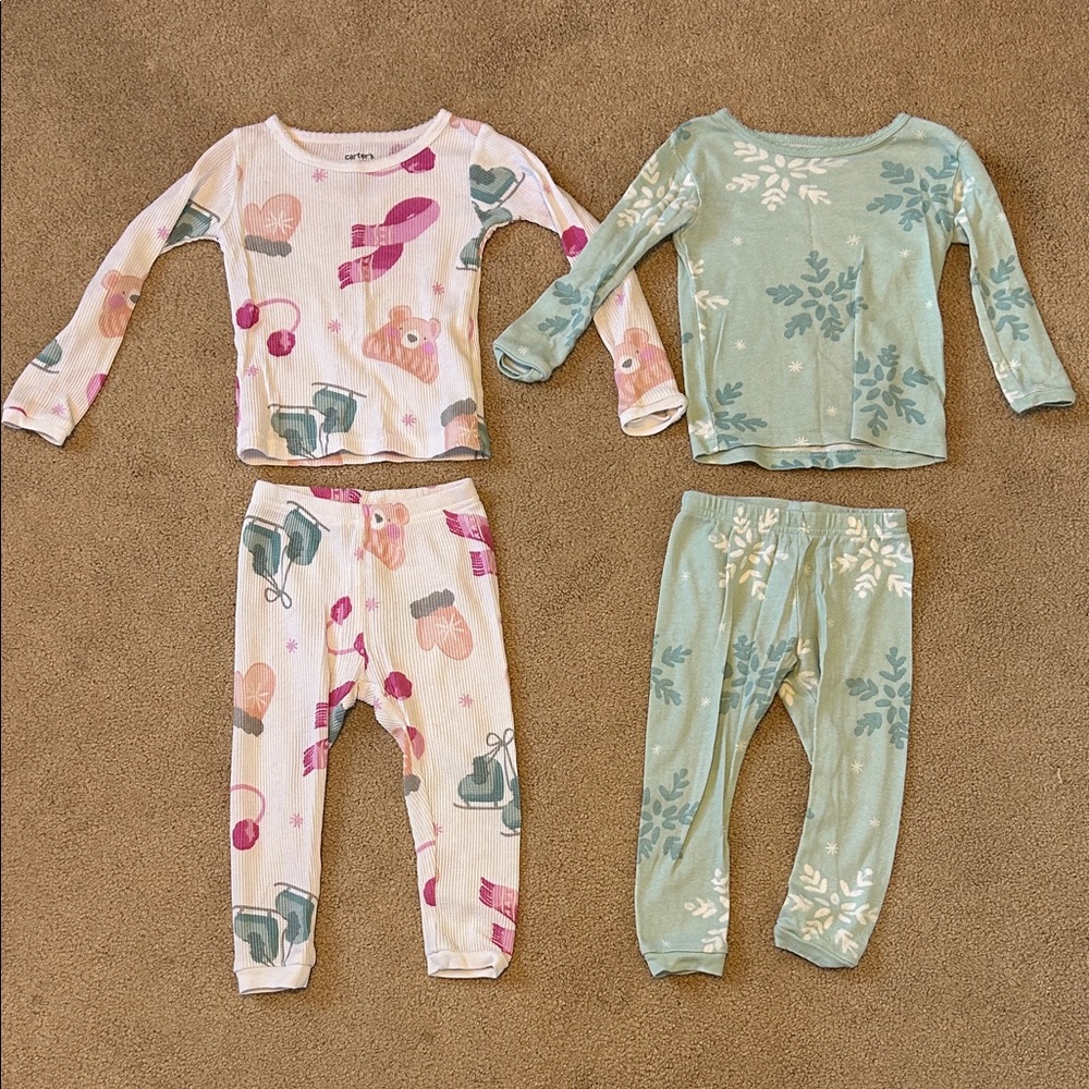 Carter's Two-Piece Kids Pajama Sets - Pink & Light Green Floral Prints